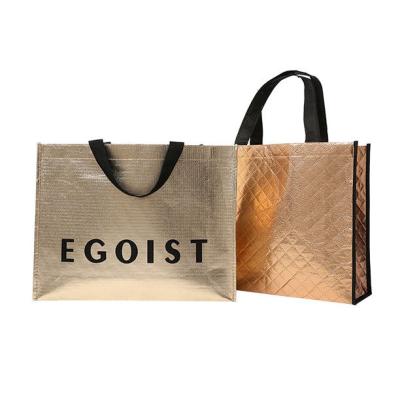 China Promotional Nonwoven Bag Handled Embossed LOGO Non-Woven Fabric Bag Custom Laser Tote Bag NO--Woven Metallic Film for sale