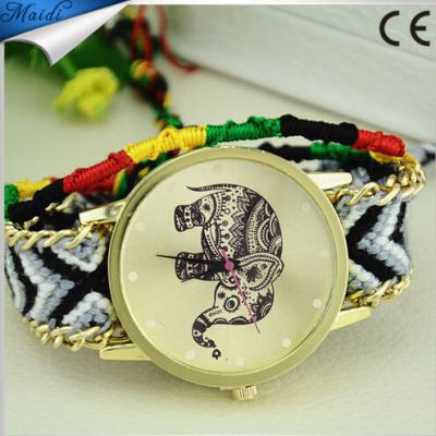 China New Brand Water Resistant 8 Colors Handmade Braided Elephant Friendship Bracelet Watch GENEVA Ladies Relogio Feminino WW002 for sale