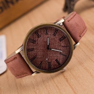 China 2016 New Men's Fashion Leather Watch Water Resistant Jean Fabric Leather Watch Bronze Leather Watch LW024 for sale