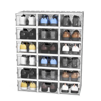 China Factory Supply Stackable PP Shoe Storage Box 18pcs Foldable Plastic Stackable Shoe Box for sale