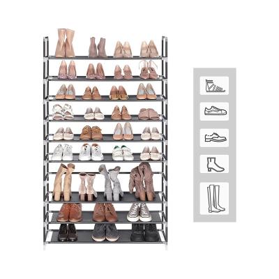 China 10 Tier Shoe Rack Stackable Organizer Cabinet Viable Closet Organizer Shelf Non Woven Fabric Shoe Tower for sale