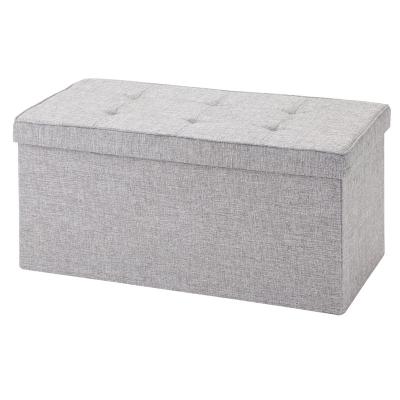 China Low Price Foldable Ready To Ship Gray Folding Bedroom Ottoman Storage Box Organizer for sale