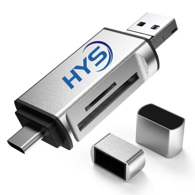 China Aluminum Alloy+ABS HYS All In LOGO CUSTOM 1 Micro TF Card Reader Type C USB C USB Micro Memory TF SD Card USB 3.1 OTG Card Reader for sale