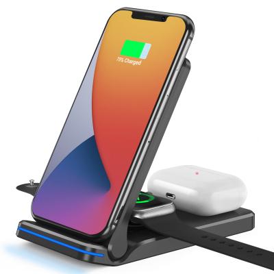 China Smart Watch 3 in 1 Multifunctional iPhone Fast Charging Mobile Phone Holder Wireless Charger Stand Wireless Charger for sale