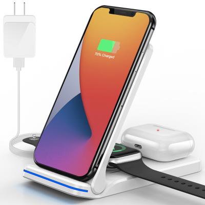 China Amazon 2020 hot sale multifunctional wireless charging 3 in 1 fast wireless charger and stand for apple watch for sale