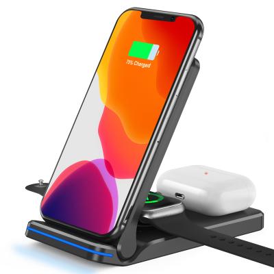 China iPhone+Apple-Watch+Air-Pods Portable 3 in 1 Type-C Wireless Fast Qi Cell Phone Charger Stand USB Charger for sale