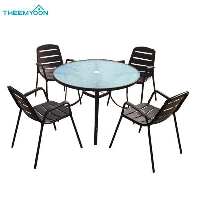 China Durable Patio Conversation Sets Round Glass Table And 4 Chairs Outdoor Porch Furniture for sale