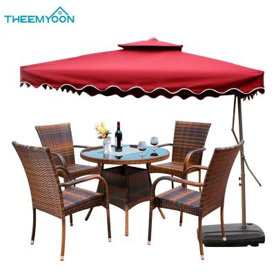 China Water Proof Patio Conversation Sets Round Glass Table And 4 Outdoor Chairs With Standing Beach Umbrella for sale