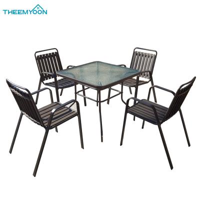 China Weather Resistant Aluminum Outdoor Furniture 6 Seaters Dining Square Glass Table And Chairs Patio Garden Sets for sale