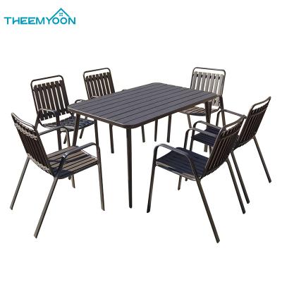 China Outdoor Weather Furniture Patio Garden Set Outdoor Dining Furniture Rectangle Table Set And 6 Chairs Conversation for sale