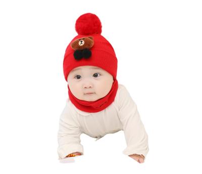 China Plush baby hat autumn and winter 6-12 months baby hat 1-2 years old newborn warm scarf hat two-piece set. for sale