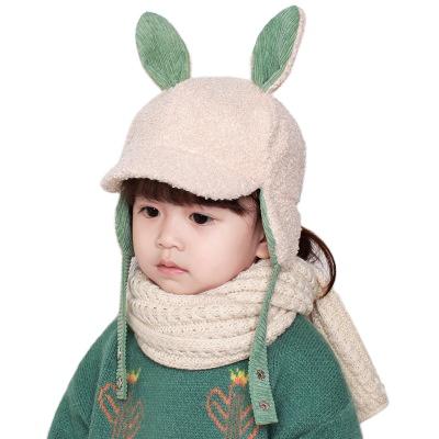 China COMMON Children's Earflaps Hat Winter Lambswool Keep Warm Rabbit Ears Ushanka Hats Cute Unisex Baby Warm Hats for sale