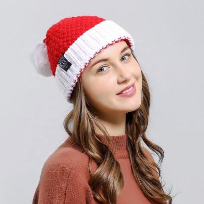 China COMMON Adult Christmas Plaid Knit Pom Cap Child Christmas Decoration Slapped Beanie Winter Hat for sale