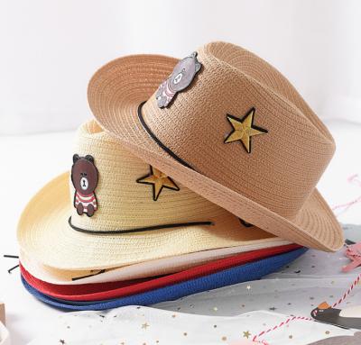 China New striped children's straw hat women summer travel sunshade sunblock hat cute top hat child for sale