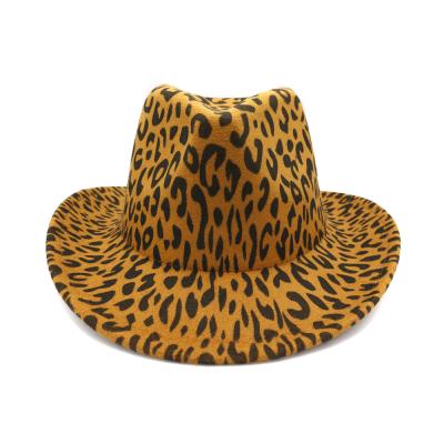 China Character Leopard Print Good Quality New Product Wide Brim Felt Hat Mexican Felt Cowboy Hats Wool Felt Wide Brim Felt Hat for sale