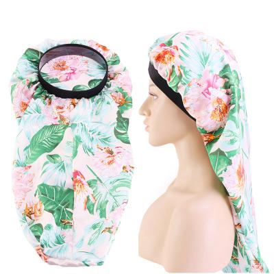 China Imitation silk hat sleep hat home beauty salon pirate hat hair guard head cap long tail cap image nightcap for sale