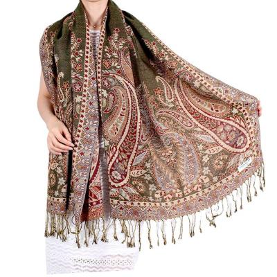 China New 70*200CM Polyester 6color Embroidery Nepal Nation Cashew Jacquard Shawl Scarves Soft Smooth Feeling Hot Luxury Shawls for sale