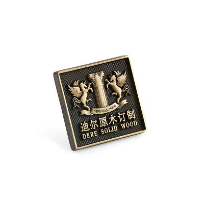 China Custom Antique Brass Embossed Label Japan Logo Metal Nameplate For Furniture for sale