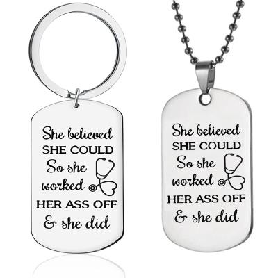 China Creativity Letter Personality Necklace Tag Europe New Stainless Steel Key Chain for sale