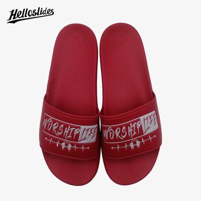 China Hopeful Fashion Trend Factory Custom Printed PVC Summer Slipper With Logo For Women And Men Embossed 3D Slides for sale