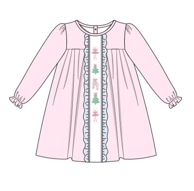 China New Breathable Deign Babies Dress Kids Clothes Lovely Pink Santa Embroidery Clothings Christmas for sale