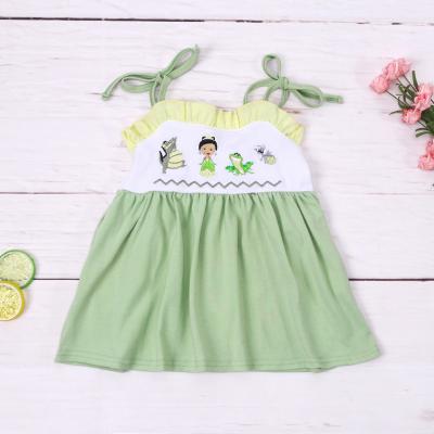 China Breathable Summer Dress Baby One Piece Dress Clothes Girls Green Bow Skirts For Kids for sale