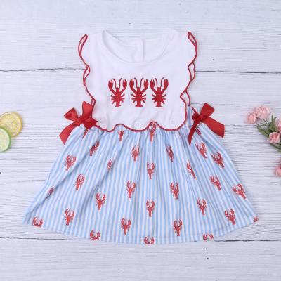 China Regular Hot Selling Lobsters Embroidery Cute Girl Dress Sleeveless Child Clothes For Summer Wear for sale