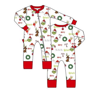 China Pre-Order Breathable Popular Baby Clothes Cute Christmas Print Kids Pajamas Zipper Rompers For Boys for sale