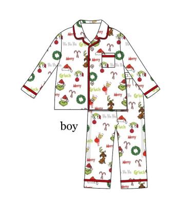 China Breathable Boy Clothes Set Clothes For Boys Kids Christmas Grinch Pajamas Baby Boy Green Embroidery Gingerbread Man Clothing Set for sale