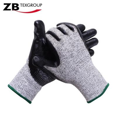 China EN388 Industry Black Nitrile Coated Cut Level 5 Anti Abrasion Steel Industry Protect Hand Gloves for sale