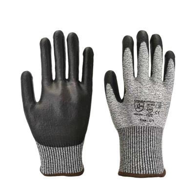 China Construction EN388 4543 Individual Racing Cut Resist Wooden Palm Glass Handling Working PU Coated Anti Cut Level 5 Gloves for sale