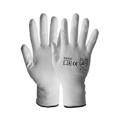 China Comfortable / Sofety 13G PU Coating White Palm Fitted Nylon Knitted Gloves for sale