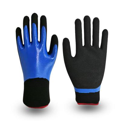 China Oil / Cut Resistant Nylon Knitted Sandy Nitrile Double Coated Anti-Slip Gloves For Construction Safety Glove for sale