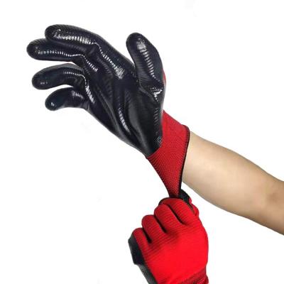 China Individually Wrapped Knitting Construction Work / Red Black Delivery 13G Polyester Nitrile Coated Gloves for sale