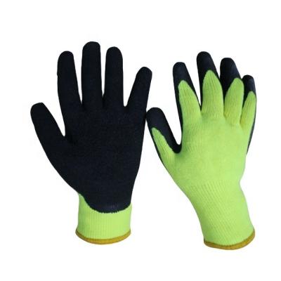 China Safety Work Hi Vis Black Sponge Rubber Coated On Palm Acrylic Terry Loops Hand Protection Safety Gloves for sale