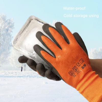 China Work Cold Storage Anti Slip Glove Terry Acrylic Lining Double Dipped Cold Waterproof Latex Coated For Cold Work for sale