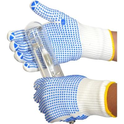 China Labor / Industry 10 Gauge Bleached And PVC Dotted White Cotton Knitted Gloves Hand Working Gloves for sale