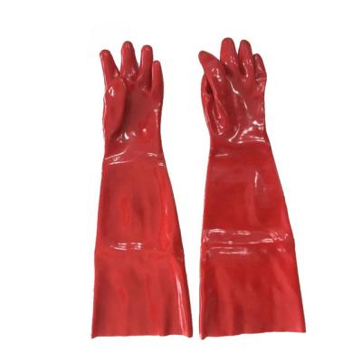 China Chemical Resistant Oil Red PVC Industrial Gloves And Waterproof Chemical Resistant Smooth Finish for sale