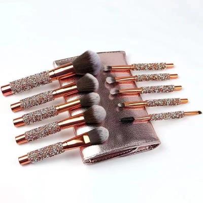 China Spot brush 10 diamond-embedded makeup brushes border beauty tools 10 makeup brush set with bag factory direct supply for sale