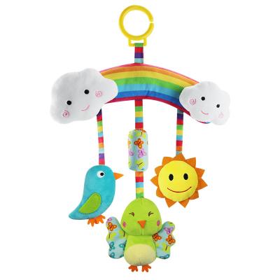 China Creative Soft Plush Rainbow Color Animal Shaped Decorative Bell Pram Pendants Plush Toys For 0-12M Baby for sale