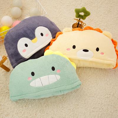 China Cartoon Folded Children's Hooded Shawl Velvet Plush Toy Coral Blanket for sale