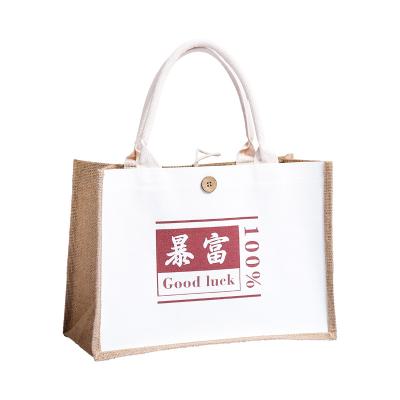 China Eco-Friendly Eco-Friendly Laminated Reusable Canvas Hessian Shopping Tote Bags Jute Burlap Grocery Bag Burlap Sack With Custom Logo for sale