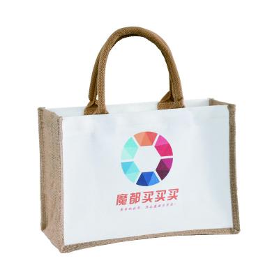 China Custom Washable Grocery Eco Friendly And Economic Logo Eco Reusable Burlap Jute Shopping Bag Tote Bags for sale