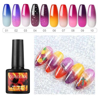 China High Quality Nail Art Products COSCELIA Temperature 8ml Color Changing Nail Thermal Gel Polish Long Lasting 10 Colors Private Label for sale