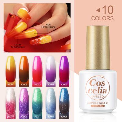 China High Quality COSCELIA 10 Colors UV Color Changing Led Soak Off Temperature Changing Nail Gel Polish Private Label Custom Logo for sale