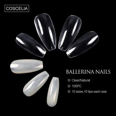 China Easy Apply COSCELIA Wholesale Artificial Fake Nail Tips Coffin Long Press On Nail Art Salon Product Full Cover Ballerina Nail Tips OEM for sale