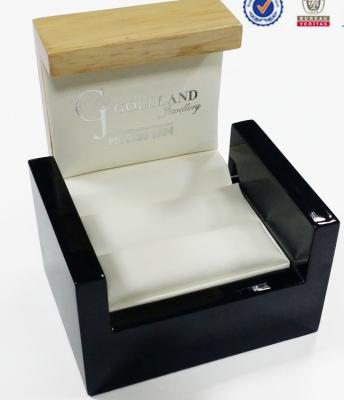 China Double Ring Wooden Display Gift Boxes /  Jewelry Boxes For Girls White PU Inside for sale