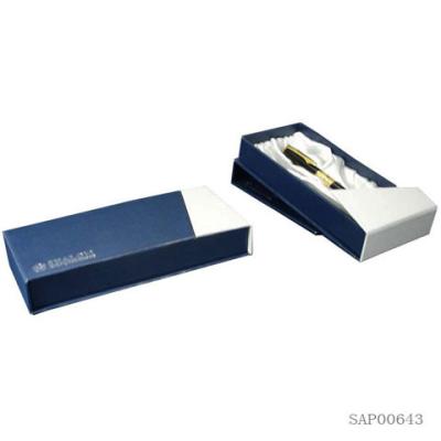 China Long Square Blue Paper Pen Presentation Box Book Style Logo Customized for sale