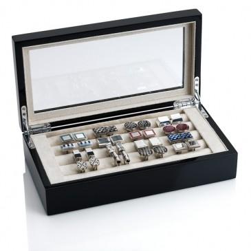 China Cufflink van het luxe Zwarte Leer Doos voor Venstervertoning 150*100*60 Te koop