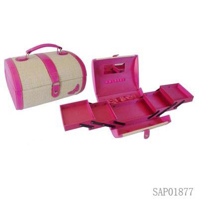 China Colorful Cosmetic Personalized Travel Jewelry Case With Pink Carriable Handle for sale